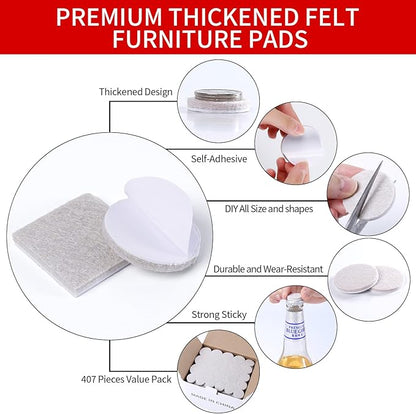 407 PCS Felt Furniture Pads for Hardwoods Floors, Self Adhesive Felt Pads for Chairs, Cuttable Anti - Scratch Furniture Feet Floor Protectors for Chair Sofa Bed Table Cabinet (Beige) | Furniture Pads - TrueDesk