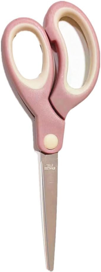 Pastel Non-Stick Scissors - All-Purpose Office & Craft, Soft Grip Cutting Tool, Blunt Tip Fabric Shears for Kids - Sewing, Left & Right Handed (1 Pack, Pink)