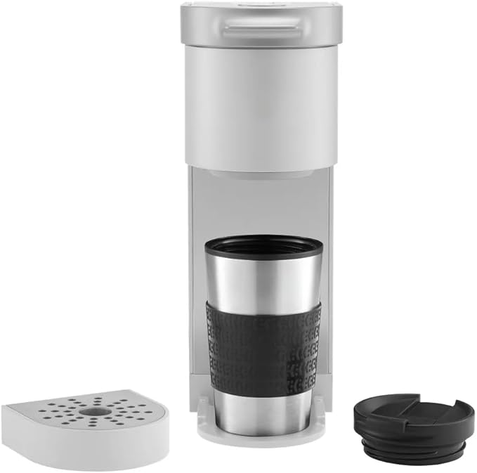 KeuriigK K-Mini Go Compact Single-Serve Coffee Maker with KCup Compatibility, Strong Brew Function, and Removable 42 oz Reservoir - Perfect for Small Spaces, Dorms, or Travel (Warm Stone)