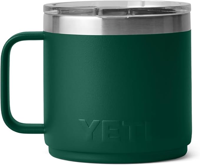 YETI Rambler 14 oz Ceramic Lined Stackable Mug, Vacuum Insulated, Stainless Steel with MagSlider Lid, Black Forest Green