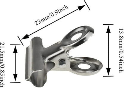 HAHIYO 0.87inch Silver Bulldog Clips Metal File Hinge Binder Clips Clamps Save Space Strong Spring Jaws Rock Solid Grip Book Lay Flat Deburred Edge for Hang Photos Wall Grid Dog Food 30PCS