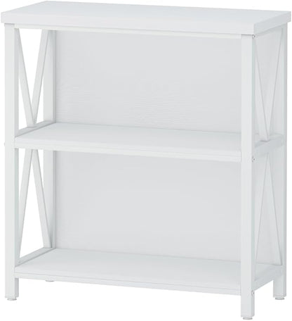 FATORRI Small Bookshelf for Small Space, Short Rustic Low Bookcase, Modern Wood and Metal Book Shelf and Narrow Book Case for Living Room, Hallway (White Oak)