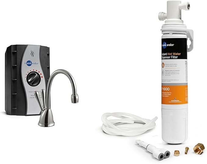 InSinkErator View Instant Hot & Cold Water Dispenser System - Faucet & Tank, Chrome, HC-View-C & F-1000S Standard Under Sink Water Filtration System for Instant Hot and Cold Water Dispenser System