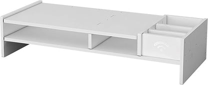 Monitor Riser - 3-Tier Desk Organizer Shelf For Office Supplies | Sturdy Wood Display Stand With Storage Compartments, Desktop Shelf For Reading, Study, Working, Gaming, And Home Workstations