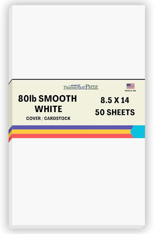 50 Bright White Smooth Card Paper Sheets - 8.5" X 14" (8.5X14 Inches) Legal|Menu Size - 80# (80 lb/pound) Cover Weight - Quality Paper for Consistency in Print as a Result of the Smooth Finish