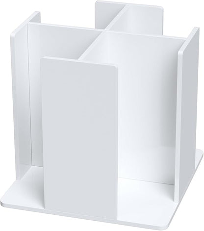 Cup and Lid Holder, 4 Compartment, Square | Rotating Coffee Cup Dispenser Lid Carousel for Restaurant, Buffet, Coffee Station, Bar, Countertop, White Acrylic