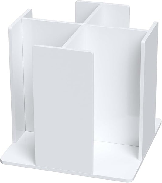 Cup and Lid Holder, 4 Compartment, Square | Rotating Coffee Cup Dispenser Lid Carousel for Restaurant, Buffet, Coffee Station, Bar, Countertop, White Acrylic