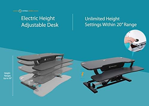VERSADESK® PowerPro™ 40" Electric Standing Desk Converter - Adjustable Height Desktop Riser with USB Charging Outlet & Detachable Keyboard Tray - Holds 80 lbs Large & Small Items | Black