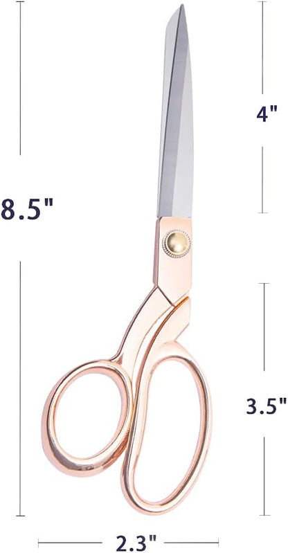 Professional Heavy Duty Tailor Scissors Gold Stainless Steel Ribbon Cutting Sewing Dressmaking (Rose Gold8.5)