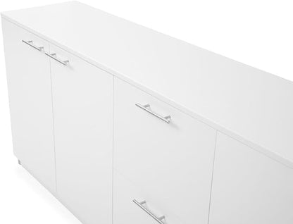 ZURI Furniture Reagan Modern Polished Office Storage and Filing Cabinet Credenza - White