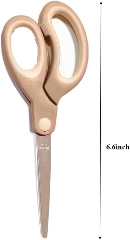 Pastel Non Stick Scissors, All Purpose Stainless Steel Craft Scissors with Soft Grip, Blunt Tip Fabric Shears for Kids Office Home School, Left & Right Handed (1 Pack, Khaki)