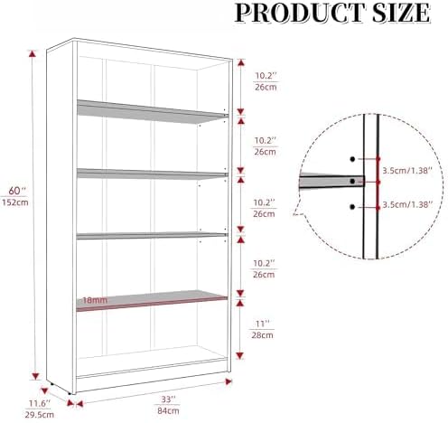Bookshelf, 5 Shelf Bookcase Open Modern Bookshelf, Bookcase with Freestanding Display Storage, Wooden Book Shelf for Bedroom, Living Room, Dinning Room, Office, 60 Inch, White