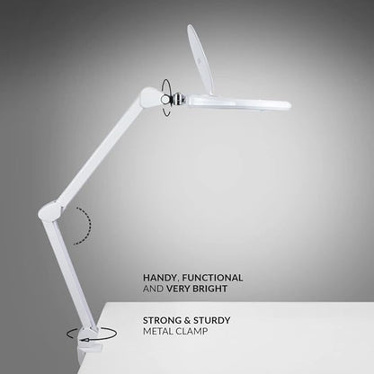 Neatfi Elite Super LED Magnifying Lamp with Clamp, 6” Glass Lens, Dual Magnification, 5D/12D, 6500K, Glare-Free, Nonpolar Dimming, Lamp for Reading, Sewing, Crafting (6 Inch Lens, White)