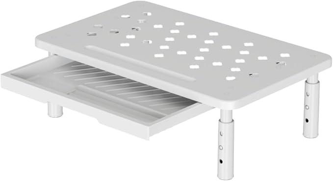 Monitor Stand Riser Desktop Monitor Stand Desktop Organizer Practical Modern 3 Height Adjustable with Storage Drawer for Dorm, White