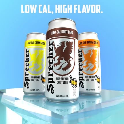 Sprecher Low-Cal Root Beer Craft Soda – Fire-Brewed Reduced-Calorie Soda with Real Wisconsin Honey, 16 fl oz Cans (12 Pack) – Caffeine-Free, Kosher, Gourmet Beverage