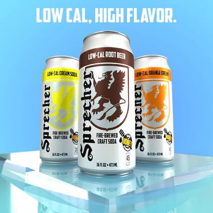 Sprecher Low-Cal Cream Soda, Fire-Brewed Diet Soda with Real Honey, Handcrafted Reduced Calorie Cream Soda, Caffeine-Free Gourmet Beverage – 16 fl oz Cans (12 Pack)