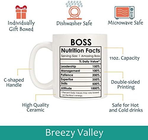 Breezy Valley Boss Coffee Mug, Best Boss Christmas Birthday Gifts for Women Men Funny, Happy Boss Day Appreciation Gifts Ideas, Office Boss Lady Mug Gifts