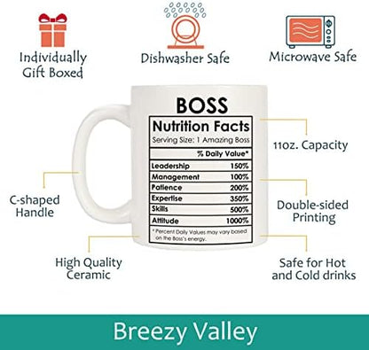 Breezy Valley Boss Coffee Mug, Best Boss Christmas Birthday Gifts for Women Men Funny, Happy Boss Day Appreciation Gifts Ideas, Office Boss Lady Mug Gifts