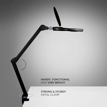 Neatfi Elite Super LED Magnifying Lamp with Clamp, 6” Glass Lens, Dual Magnification, 5D/12D, 6500K, Glare-Free, Nonpolar Dimming, Lamp for Reading, Sewing, Crafting (6 Inch Lens, Black)