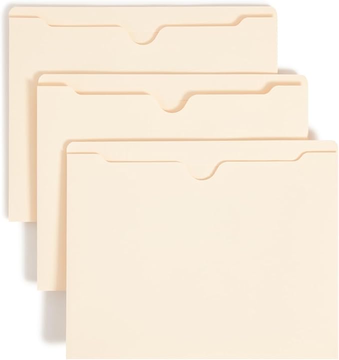 Smead File Jackets Letter Size for File Folders, Reinforced Straight-Cut Tab, 2" Expansion, Letter Size, Manila, 50 Per Box (75560)