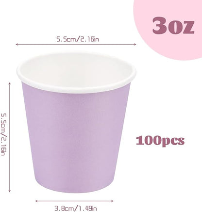 100 Pack 3 oz Paper Cups, Bathroom Cups Disposable,Moushwash Cup Small Snack Cup for Water, Juice, Candy Ideal for Party Bathroom and Office（Purple）