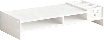 Desk Monitor Stand, 2-Tier Ergonomic Shelf, Black 4.3in Riser, Computer Screen Organizer, Laptop TV Holder, Work Table Storage, For Home Dorm Office Setup