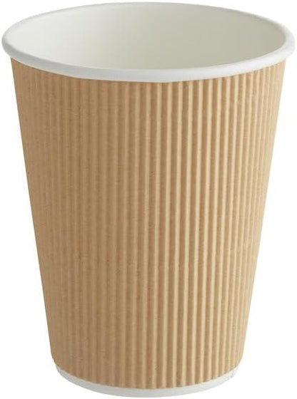 Double Wall Rippled Kraft Paper Hot Cup, 12 oz, Round, Insulated, Disposable, 500/Case, 4.25 Inches Height