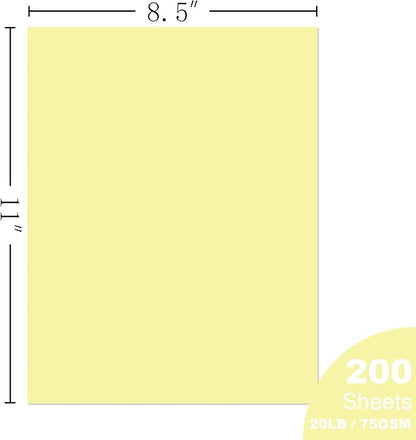 Woodlake Yellow Paper, 8.5 x 11” Letter Size, 20 LB/75 GSM, 200 Sheets, Acid-Free, Multi-Purpose Pastel Paper for Printer Copy,Made in USA
