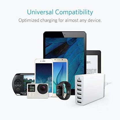 Anker Desktop Charger, 60W 6 Port USB Multiple Charging Hub, PowerPort 6 Multiple USB Charger, Campatible with iPhone, iPad, MacBook, Galaxy, LG, HTC, and More