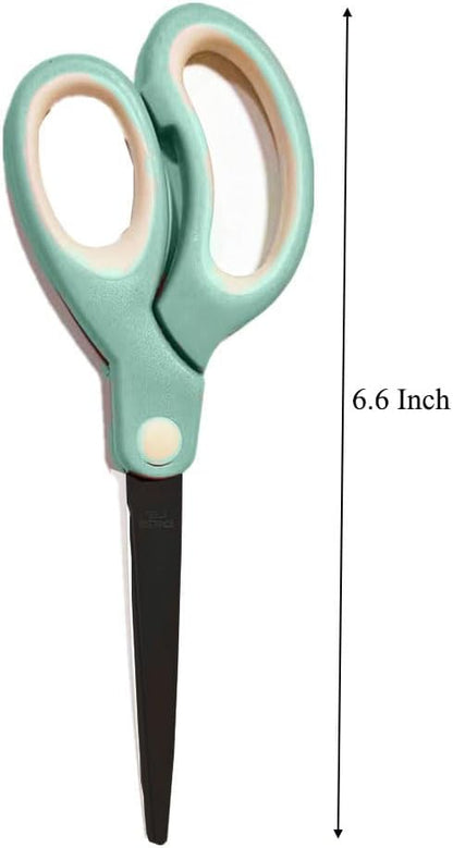 Pastel Non-Stick Scissors - All Purpose Stainless Steel Craft Shears With Soft Grip, Blunt Tip for Fabric, Kids, Office, Home, School - Left & Right Handed (1 Pack, Green)