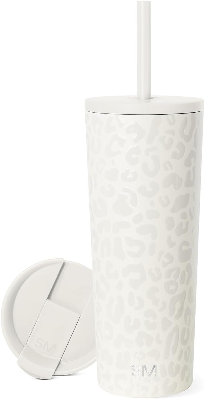 Simple Modern Insulated Tumbler with Lid and Straw | Iced Coffee Cup Reusable Stainless Steel Water Bottle Travel Mug | Gifts for Women Men Her Him | Classic Collection | 24oz | Cream Leopard