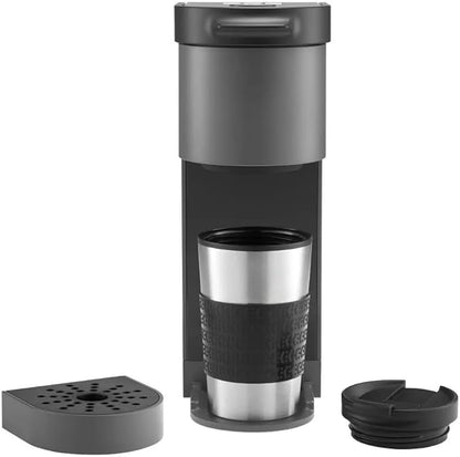KeurigK K-Mini Go Multicup Reservoir Single Serve KCup Pod Coffee Maker with Strong Brew Button, Compact Electric Coffee Machine for Home and Office, Modern Design Kitchen Appliance (Grey)