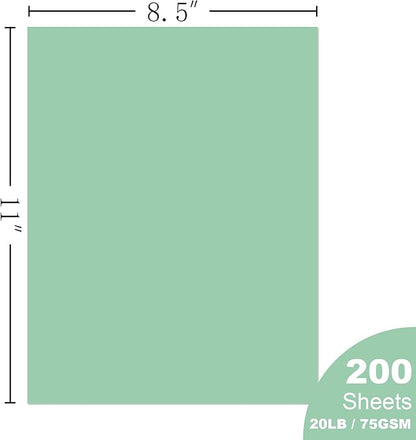 Woodlake Green Copy Paper, Colored Printer Paper, 8.5 x 11”, 20 LB / 75 GSM Computer Paper, 200 Sheets, Multi-Purpose Pastel Paper, Made in USA