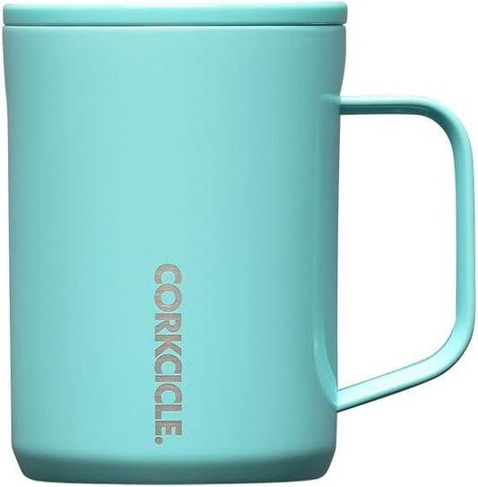 Corkcicle Classic Coffee Mug - Triple Insulated Stainless Steel Travel Mug - Shatter-Proof Lid - Keeps Drink Hot Over 3 Hours - Holiday Mug Gift - Great for Gifting Warmth - 16 oz - Turquoise