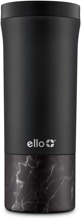 Ello Miri 16oz Vacuum Insulated Stainless Steel Travel Mug, Leak-Proof Slider Lid, Keeps Hot for 5 Hours, Perfect for Coffee or Tea, BPA-Free, Fits Most Cupholders, Holiday Gift, Black
