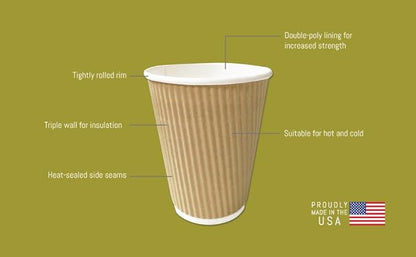Ripple Paper Cups 16 oz 500 Pack for Coffee & Tea Made in USA | Bulk 500 Count for Home, Office, Restaurants & Coffee Shops | Recyclable, Insulated, & Disposable 16 Ounce To-Go Cups for Hot Beverages