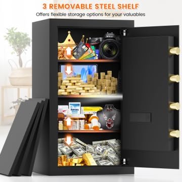 27.56'' Tall Fireproof Safe Box, 6.1 Cuft Home Safety Box with Fireproof Waterproof Bag, Anti-Theft Security Document Safe with Combination Lock & Removable Shelf, Large Safes for Home Cash Medicine