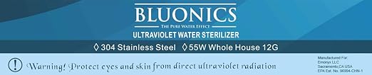 Bluonics Complete Whole House Well Water Filtration System 12 GPM 55W UV Purifier with Triple 4.5"x10" 55W UV, Activated Carbon & Sediment 5, 20 & 40 Micron Pre-Filter + Extra Filters & UV Bulb