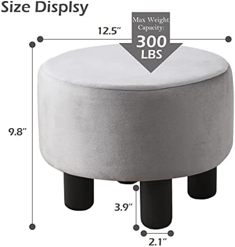 Cpintltr Foot Stool Velvet Ottoman Round Footstool for Couch Desk Soft Step Stool Padded Foot Rest with Non-Skid Pine Legs Multiple Colors Furniture for Hallway Office Lounge Dorm Room Grey -