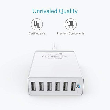 Anker Desktop Charger, 60W 6 Port USB Multiple Charging Hub, PowerPort 6 Multiple USB Charger, Campatible with iPhone, iPad, MacBook, Galaxy, LG, HTC, and More