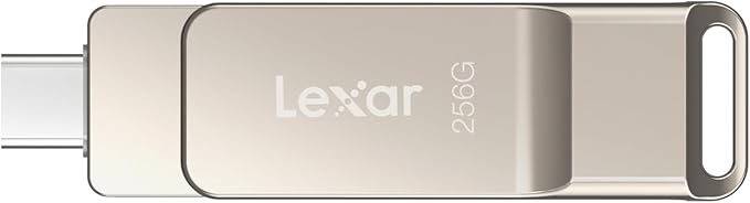 Lexar D40E 256GB Dual USB 3.2 Gen 1 Type-C Jump Drive, USB-C Flash Metal Housing Swivel Design Thumb Drive (Champagne Silver)