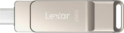 Lexar D40E 256GB Dual USB 3.2 Gen 1 Type-C Jump Drive, USB-C Flash Metal Housing Swivel Design Thumb Drive (Champagne Silver)