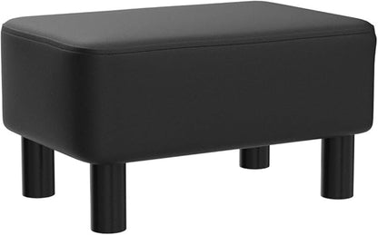 IBUYKE 16.54" Small Footstool, PU Faux Leather Step Stool, with Padded Seat Pine Wood Legs and Padded Rectangular Stool, for Bedroom, Black RF-BD210
