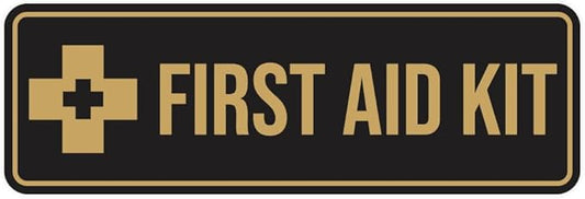 Standard First Aid Kit Sign (Black/Gold) - Small (2 Pack)