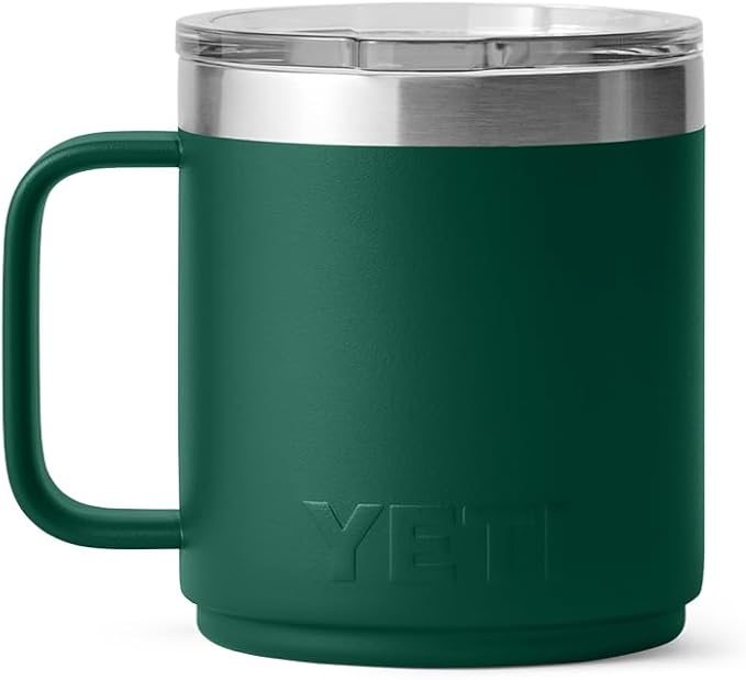 YETI Rambler 10 oz Ceramic Lined Stackable Mug, Vacuum Insulated, Stainless Steel with MagSlider Lid, Black Forest Green