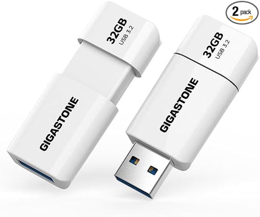 GIGASTONE 32GB Flash Drive (2 Pack) Z60 USB 3.2 Gen 1, 100MB/s Ultra Fast, Retractable Capless Slider Design, Data Storage, Backup for PC/Mac/TV/Car Audio, USB 2.0/3.0/3.1 Compatible
