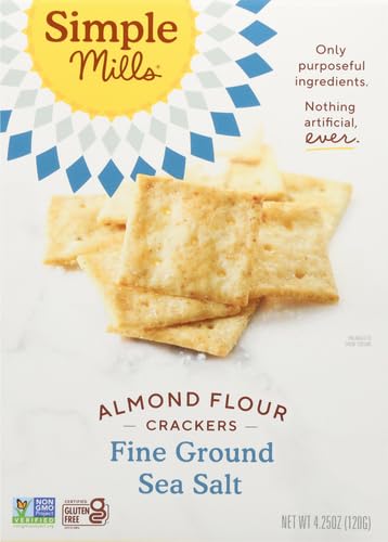 Simple Mills Almond Flour Crackers, Fine Ground Sea Salt, 4.25 Oz (Pack of 2)