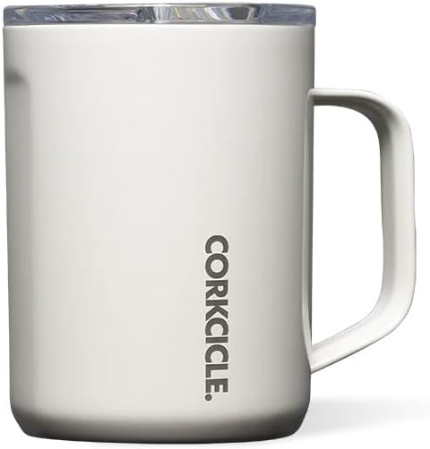 Corkcicle Pure Taste Mug - Stainless Steel Insulated Coffee Cup With Lid - Non-Slip Silicone Base - Ceramic Interior Coating - Durable Travel Mug - Dishwasher Safe - 16 oz - Latte/Oat Milk