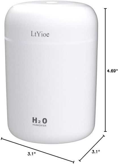 Colorful Cool Mini Humidifier, USB Personal Desktop Humidifier for Car, Office Room, Bedroom,etc. Auto Shut-Off, 2 Mist Modes, Super Quiet. (White)