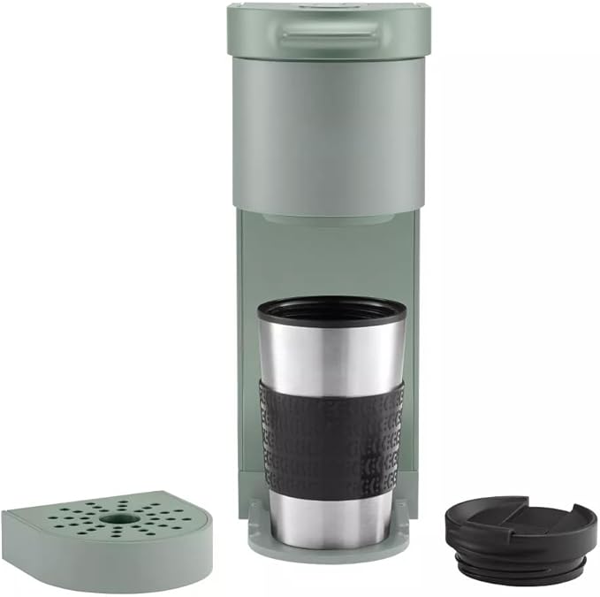 KeuriigK K-Mini Go Compact Single-Serve Coffee Maker with KCup Compatibility, Strong Brew Function, and Removable 42 oz Reservoir - Perfect for Small Spaces, Dorms, or Travel (Sage)